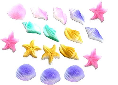 Product Cover 12pk Pastel Sea Creatures Sea Shells Star Fish Ready To Use Hand Crafted Edible Cake / Cupcake Sugar Decoration Toppers