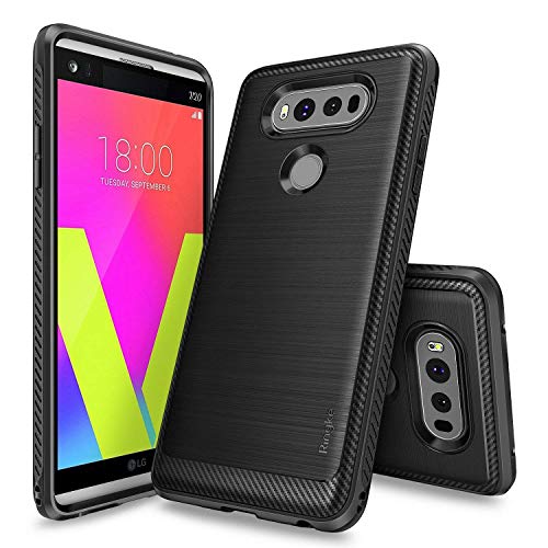 Product Cover Ringke Onyx Compatible with LG V20 Case Brushed Metal Design Flexible & Slim Dynamic Stroked Line Pattern Durable Anti Slip Impact Shock Absorbent Case for LG V 20 - Black
