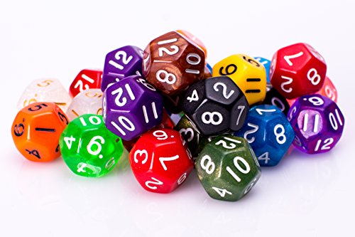 Product Cover 25 Count Assorted Pack of 12 Sided Dice - Multi Colored Assortment of D12 Polyhedral Dice