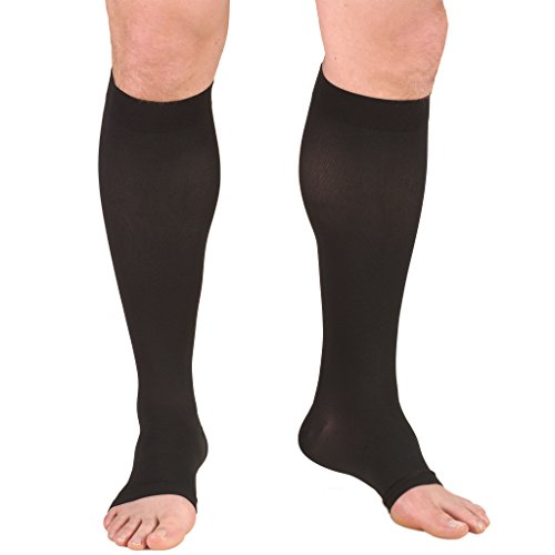 Product Cover Truform 15-20 mmHg Compression Stockings for Men and Women, Knee High Length, Open Toe, Black, Medium