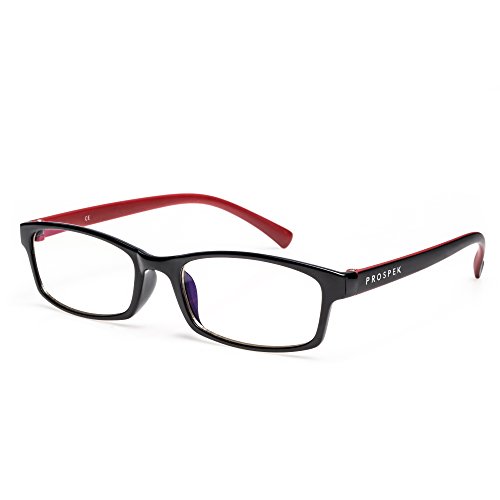 Product Cover PROSPEK - Computer Glasses - Blue Light Blocking Glasses - Professional (+0.00 (No Magnification) I Small Size, Red and Black)