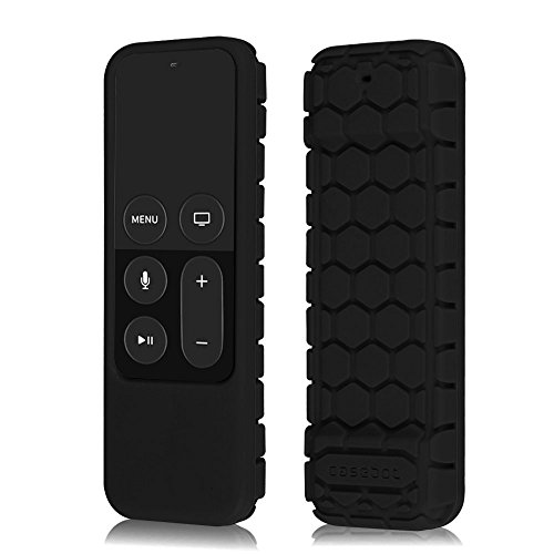 Product Cover Apple TV 4th Gen Remote Case - Casebot Honey Comb Series Light Weight Anti Slip Shock Proof Silicone Cover for Apple TV Siri Remote Controller From Fintie Black Black