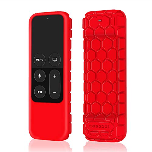 Product Cover Fintie Protective Case for Apple TV 4K / 4th Gen Remote - Casebot [Honey Comb Series] Light Weight [Anti Slip] Shock Proof Silicone Cover for Apple TV 4K Siri Remote Controller, Red