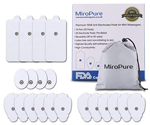 Product Cover NURSAL 20 Pack TENS Electrode Pads, Reusable Self-Adhesive Replacement Pads for TENS Unit Muscle Stimulators/EMS TENS Machine, Fit for Standard 3.5mm Snap Connector, Premium Small Medium Large Pads