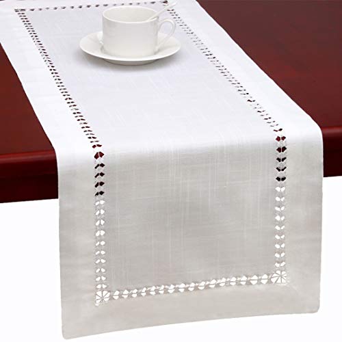 Product Cover Handmade Hemstitched Natural Rectangle White Lace Table Runners (14x72 inch) by GRELUCGO