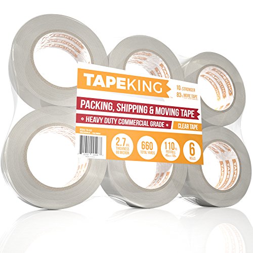 Product Cover Tape King Clear Packing Tape - XL 110 Yards Per Roll (6 Rolls) - 1.88 Inch Wide Stronger & Thicker 2.7mil, Heavy Duty Adhesive Industrial Depot Tape for Moving Packaging Shipping, Office & Storage