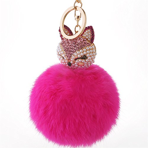 Product Cover Kissweet Cute Fox Pom Pom Fur Ball Rhinestone Keychain Bag Car Ring Keyring
