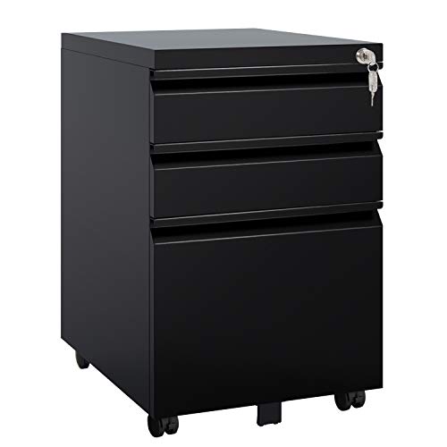 Product Cover DEVAISE 3 Drawer Mobile File Cabinet with Lock, Metal Filing Cabinet Legal/Letter Size, Fully Assembled Except Wheels, Black