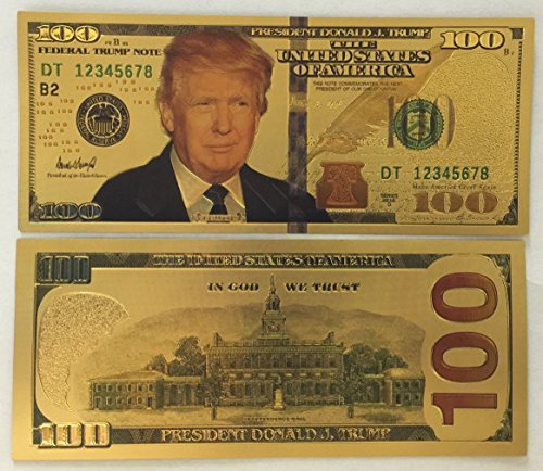 Product Cover Authentic $100 President Donald Trump Authentic 24kt Gold Plated Commemorative Bank Note Collectors Item by Aizics Mint