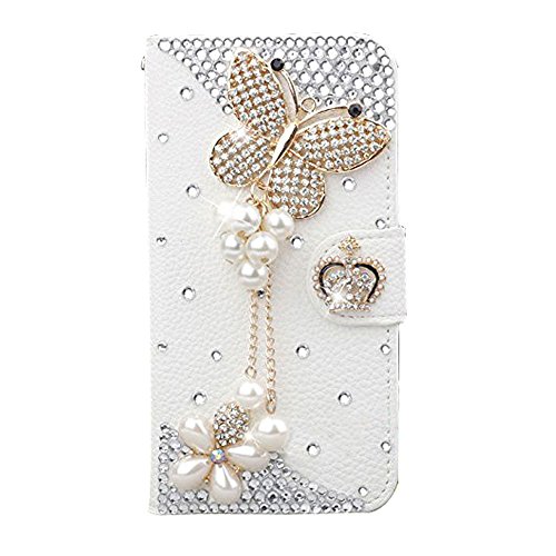 Product Cover iPhone 6 Plus Wallet Case, Black Lemon Handmade Luxury 3D Bling Crystal Rhinestone Leather Purse Flip Card Pouch Stand Cover Case for iPhone 6s Plus 5.5 Inch (Crown Butterfly)