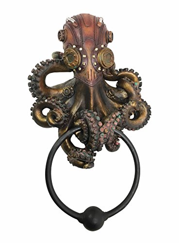 Product Cover Ebros Gift Nautical Navy Unit Steampunk Octopus Kraken Warrior Decorative Resin Door Knocker Figurine As Home Decor Door Accessory Octo Creature Nautilus Submarine Hunter Victorian Sci Fi Sculpture