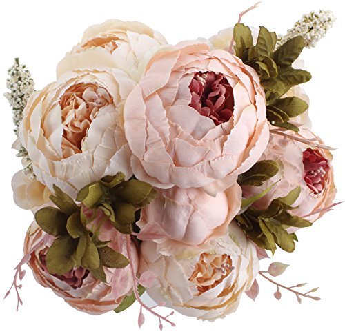 Product Cover Duovlo Fake Flowers Vintage Artificial Peony Silk Flowers Wedding Home Decoration (Light Pink) by Duovlo
