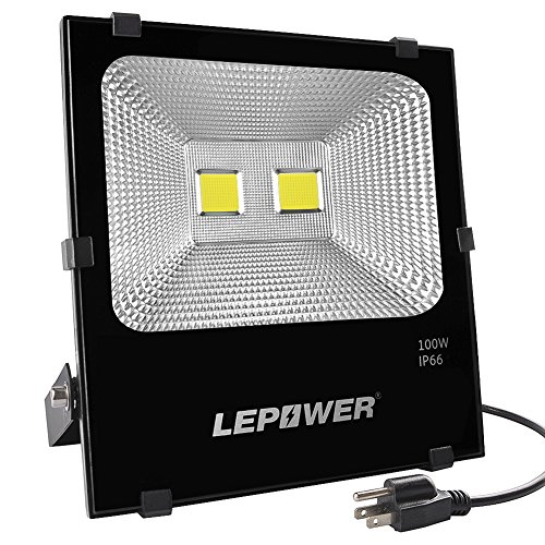 Product Cover LEPOWER 100W LED Flood Light Outdoor, Super Bright Outdoor Work Light, 500W Halogen Bulb Equivalent, IP66 Waterproof, 8000lm, 6000K, White Light,Floodlight (100W White Light)