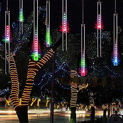 Product Cover Alkbo Changeable Color Meteor Shower Rain Lights Waterproof String for Wedding Party Christmas Xmas Decoration Tree Party Garden Xmas String Light Outdoor 10FT 8 Tube