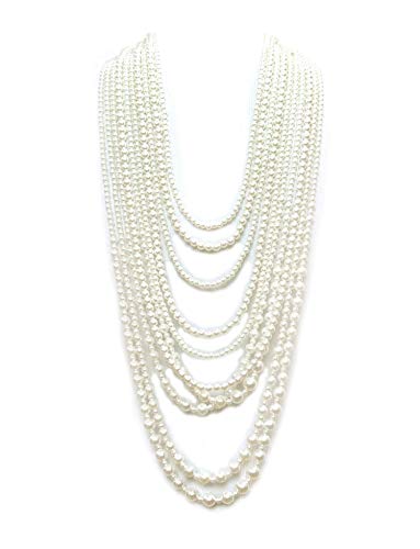 Product Cover Women's Ten Multi-Strand Simulated Pearl Statement Necklace and Earrings Set in Cream Color