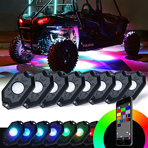 Product Cover Xprite Victory Series RGB LED Rock Lights Multicolor Neon LED Light Kit w/Bluetooth Controller, Timing, Flashing, Music Mode for Underglow Off Road Truck SUV - 8 Pods