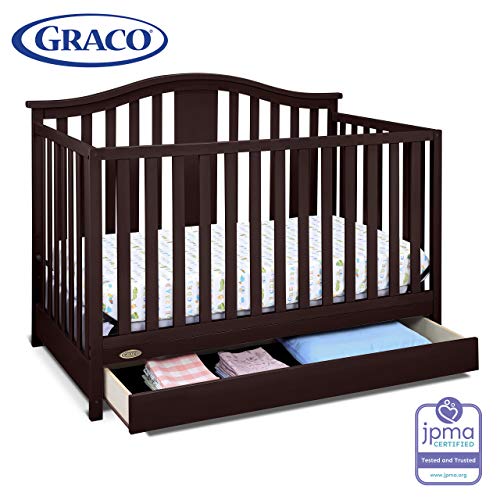 Product Cover Graco Solano 4-in-1 Convertible Crib with Drawer, Espresso, Easily Converts to Toddler Bed Day Bed or Full Bed, Three Position Adjustable Height Mattress, Assembly Required (Mattress Not Included)
