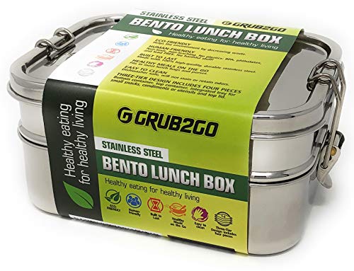 Product Cover Stainless Steel 3-Layer Bento Lunch Box w/SECURLOCK Lids + FREE FOOD IDEAS GUIDE | LARGE 1600 ML Top-Grade Durable Stainless Steel | ECO-Safe & Healthy