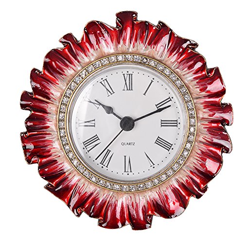 Product Cover NIKKY HOME Pewter Vintage Small Quartz Table Clock 4 x 4.12 x 1.37 in, Red Flower