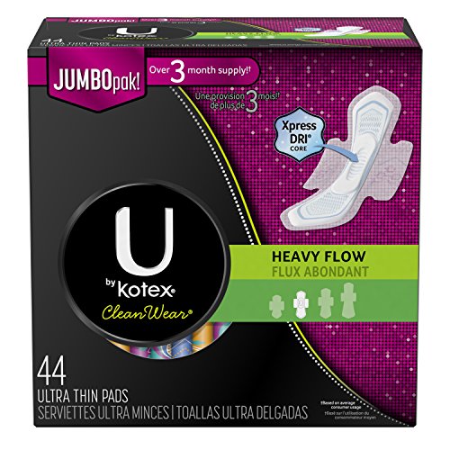 Product Cover U by Kotex CleanWear Ultra Thin Pads with Wings, Heavy Flow, Fragrance-Free, 44 Count