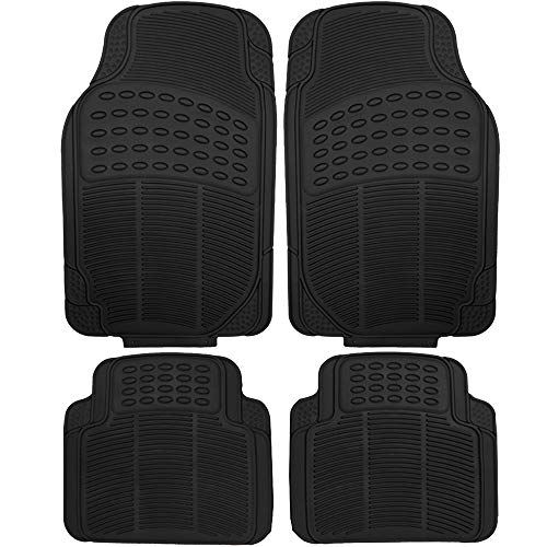 Product Cover OxGord 4-Piece All Season Rubber Floor Mats w/Traction Grips - Universal Fit Best for Car SUV Truck Van - Full Set Front/Rear, Driver/Passenger Seats, Weather-Shield Car Accessories, Black