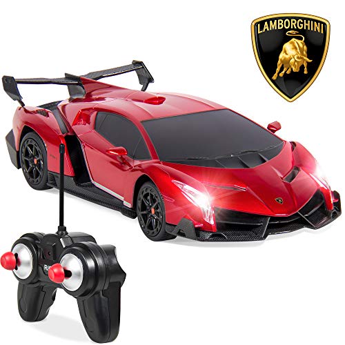 Product Cover Best Choice Products 1/24 Officially Licensed RC Lamborghini Veneno Sport Racing Car w/ 27MHz Remote Control, Head and Taillights, Shock Suspension, Fine Tune Adjustment - Red