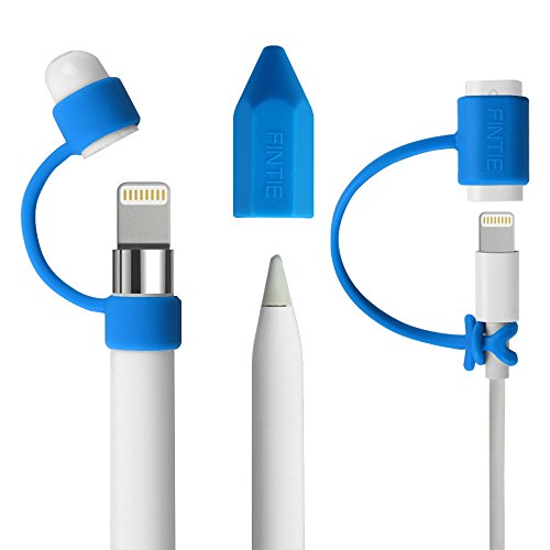 Product Cover Fintie 3 Pieces Bundle for Apple Pencil Cap Holder, Nib Cover, Charging Cable Adapter Tether for Apple Pencil 1st Generation, iPad 6th Gen Pencil, Blue