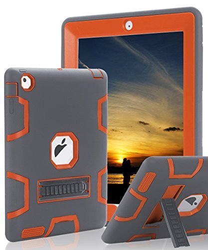 Product Cover TOPSKY iPad 2 Case,iPad 3 Case,iPad 4 Case,[Kickstand Feature],Shock-Absorption / High Impact Resistant Hybrid Three Layer Armor Defender Case For iPad 2/3/4 (Only For 9.7 inch iPad),Grey-Orange