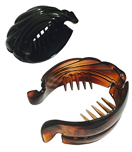 Product Cover Parcelona French Snapper Medium Set of 2 Brown Tortoise Shell N Black Celluloid Fish Pony Ring Ponytail Holder Banana Piranha Hair Clips