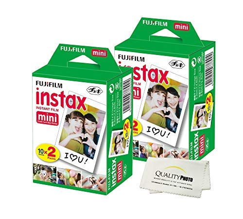 Product Cover Fujifilm INSTAX Mini Instant Film 4 Pack 40 Sheets (White) for Fujifilm Mini 8 & Mini 9 Cameras + Quality Photo Microfiber Cloth