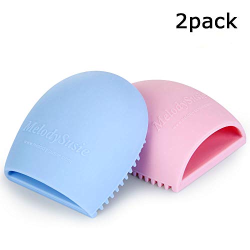 Product Cover MelodySusie 2 Pack Makeup Brush Cleaner Silicone Makeup Brush Egg Glove Scrubber Board Cosmetic Clean Tools 3 Fingers Brush Cleaner - Blue+Pink(2 Pack)
