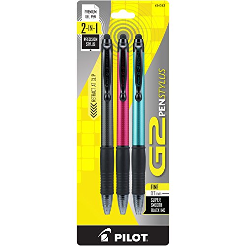 Product Cover PILOT G2 Pen Stylus, Fine Point, Grey/Red/Turquoise Barrels, Black Ink, 3-Pack (34312)