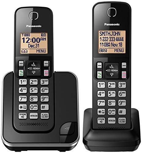 Product Cover PANASONIC Expandable Cordless Phone System with Amber Backlit Display - 2 Handsets - KX-TGC352B (Black