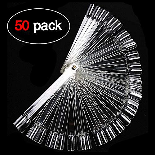 Product Cover Adecco LLC 50 PCS Transparent Nail Swatches Sticks, Fan-shaped Nail Art Tips, Nail Polish Display Board Practice Sticks with Metal Screw Holder