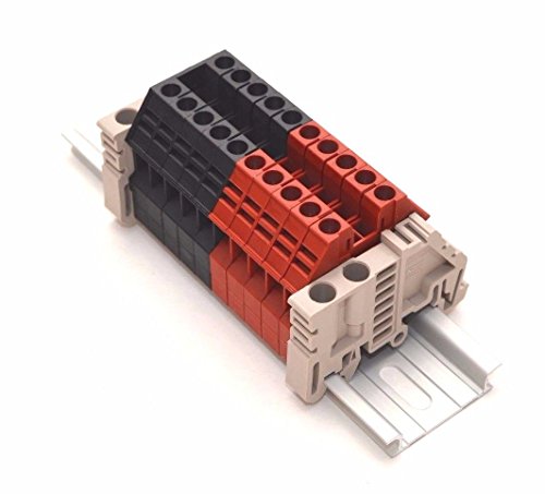 Product Cover Dinkle Assembly DK4N Red/Black 10 Gang DIN Rail Terminal Blocks, 10-22 AWG, 30 Amp, 600 Volt