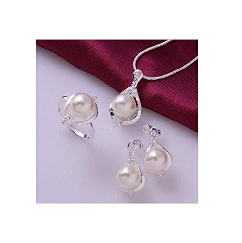 Product Cover ROUSHUN Hot Sale Fashion 925 Sterling Silver Jewelry Set Crystal & simulated pearls ring earrings necklace jewelry sets for women