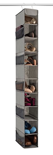 Product Cover Zober 10-Shelf Hanging Shoe Organizer, Shoe Holder for Closet - 10 Mesh Pockets for Accessories - Breathable Polypropylene, Gray - 5 x 11.5 inch x 52 inch