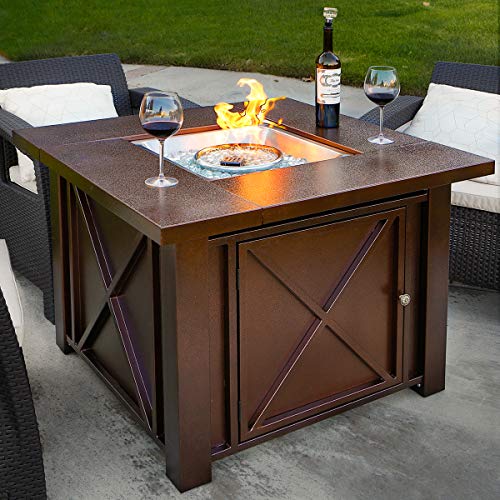 Product Cover XtremepowerUS Premium Outdoor Patio Heaters LPG Propane Fire Pit Table Adjustable Flame Hammered Bronze Steel Finish