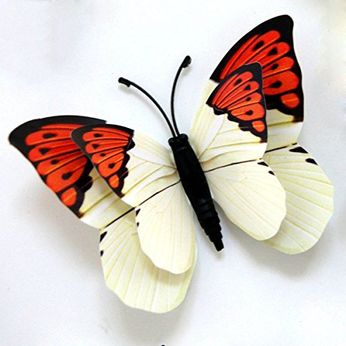 Product Cover LiveGallery 24 Pcs Removable Cute Double-deck Beautiful 3D Butterfly Wall art Decor Decal Home decorations Stickers Nursery room Decals Bedroom Living room Windows Decorations DIY art (White)
