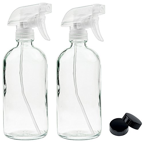 Product Cover Sally's Organics Empty Clear Glass Spray Bottles - Refillable 16 oz Containers for Essential Oils Cleaning Products Aromatherapy Misting Plants or Cooking - Reliable Sprayer with Mist and Stream Settings ~ 2 Pack