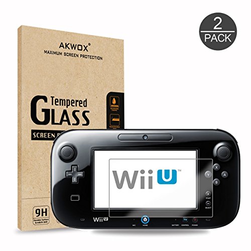 Product Cover (Pack of 2) Tempered Glass Screen Protector for Nintendo Wii U, Akwox [0.3mm 2.5D High Definition 9H] Premium Clear Screen Protective Film for Nintendo Wii U