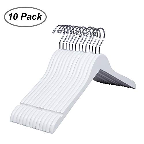 Product Cover Amber Home Solid Gugertree Shirt and Dress Hangers White Color with Chrome Hook 10 Pack