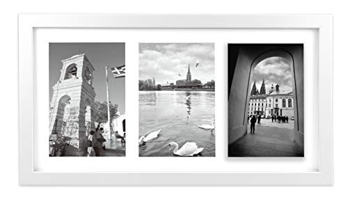 Product Cover Golden State Art, Displays (3) 5x7 Pictures, White Photo Wood Collage Frame with Real Glass and White Mat