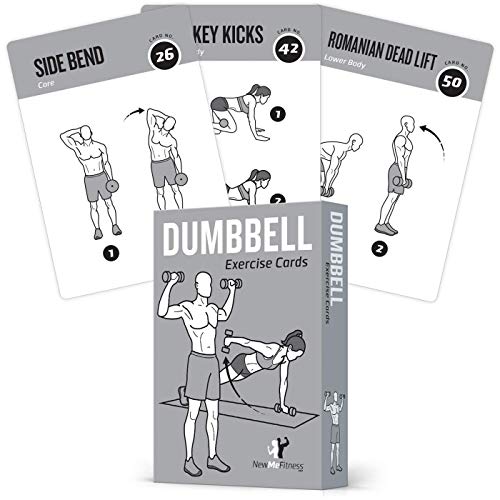 Product Cover Dumbbell Exercise Cards Home Gym Workouts Strength Training Building Muscle Total Body Fitness Guide Workout Routines Bodybuilding Personal Trainer Large Waterproof Plastic 3.5