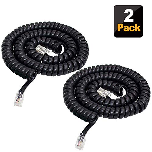 Product Cover SHONCO 2 Pack Black Coiled Telephone Handset Cord 13 Ft Uncoiled / 2 ft Coiled Landline Telephone Accessory