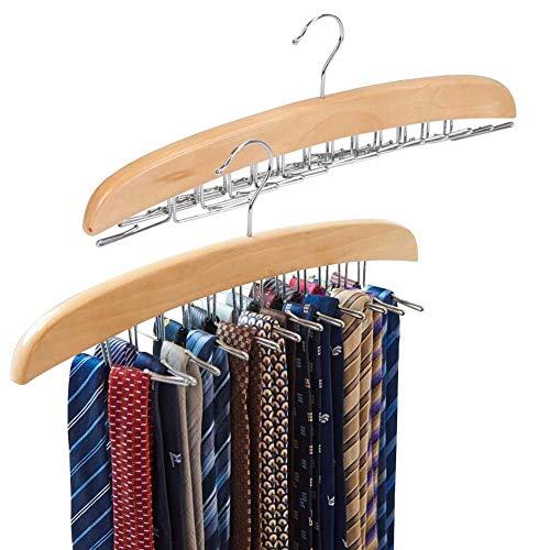Product Cover EZOWare [2-Pack Tie Belt Hangers, Adjustable 24 Clip Racks Holder Hook Hanger for Closet Organizer Storage - Beige