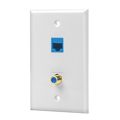 Product Cover IBL-1 Cat6 Ethernet Port and 1 Gold-plated Cable TV Coax F Type Port Wall Plate (White)