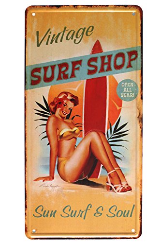 Product Cover ARTCLUB Vintage Surf Shop Metal Tin Sign, Sun Surfer Surfboard Plate Plaque License Plate Home Bar Wall Decor