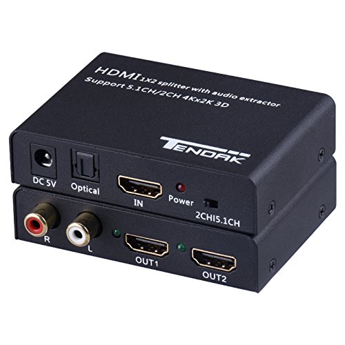 Product Cover Tendak 1X2 4K HDMI Splitter with HDMI Audio Extractor + Optical and R/L Audio Output Powered Splitter 1 in 2 Out Signal Distributor Support 3D for PS4 Xbox One DVD Blu-ray Player HD TV Projector