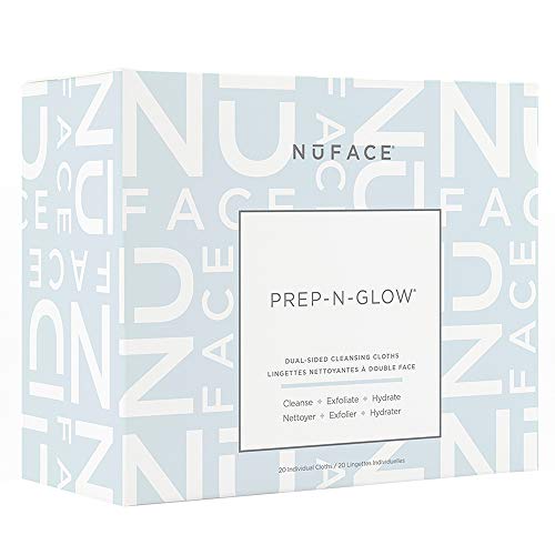 Product Cover NuFACE Prep-N-Glow Dual-Sided Cleansing Cloths | Exfoliating Hydrating Facial Cleansing Wipes Enriched with Hyaluronic Acid | Dual-Sided Makeup Removal Wipes | 20 Count